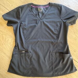 healing hands Black Scrub Top with Purple Trim